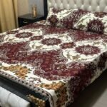 Maroon Printed Crystal Cotton Double Bedsheet Set with Pillow Covers - Image 2